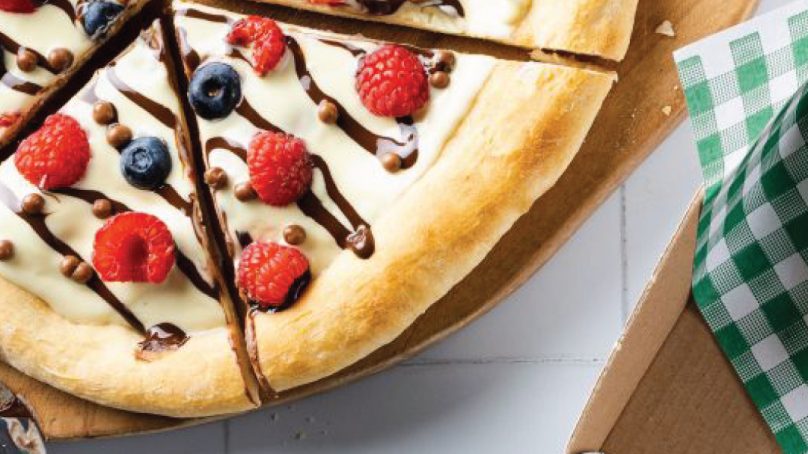 Rich and nutty chocolate pizza presented by Callebaut Academy